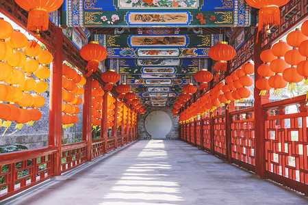 中国风长廊场景图片