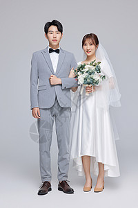 韩系简约情侣拍婚纱照全身形象图片