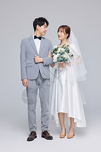 韩系简约情侣拍婚纱照全身形象高清图片