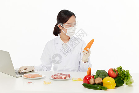 女营养师质检蔬菜背景图片