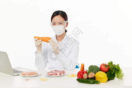 女营养师质检蔬菜背景图片