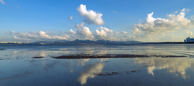 晚霞深圳湾口岸背景图片