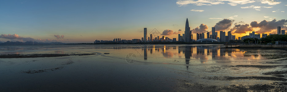 晚霞深圳湾华润大厦背景图片