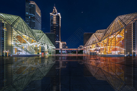 夜景深圳市民中心图书馆与音乐厅背景图片