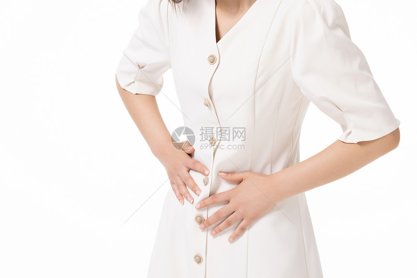 女性腹部疼痛特写图片