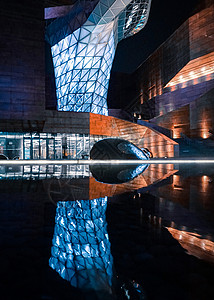 质感建筑光影上海世博博物馆夜景背景