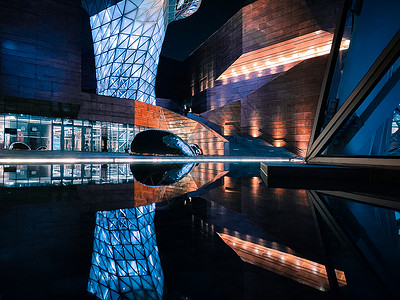 质感建筑光影上海世博博物馆夜景背景