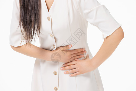 女性肚子疼痛特写高清图片