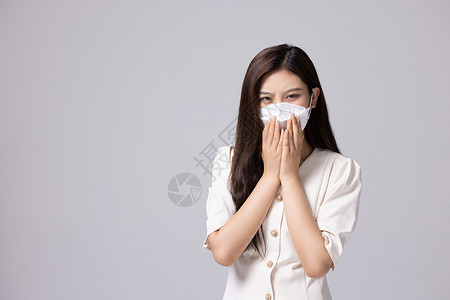 病毒性肺炎戴着口罩的女性背景