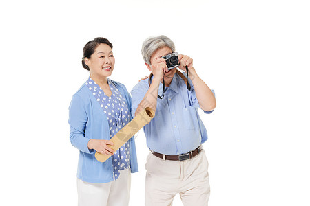 夏威夷风自拍老年夫妻退休生活背景