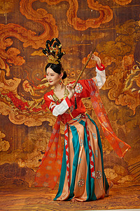 中国舞海报手拿笛子的敦煌舞女背景