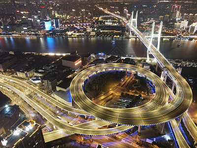 南浦大桥夜景航拍背景图片