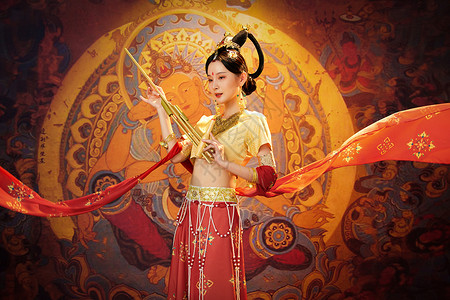 中国风敦煌美女吹笙图片
