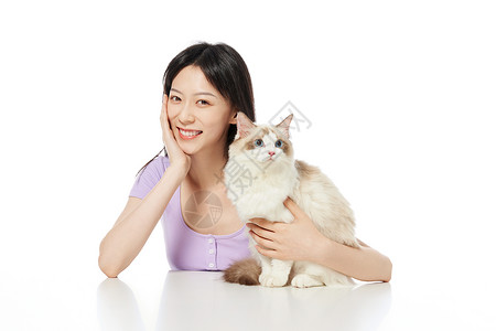 美女主人与宠物猫咪图片