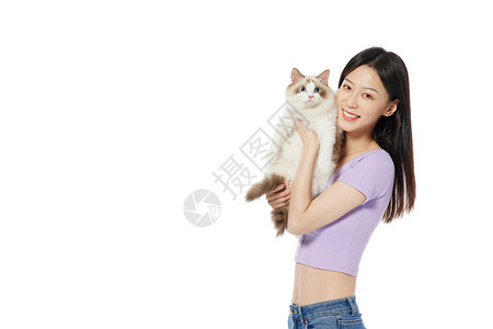 美女主人与宠物布偶猫图片
