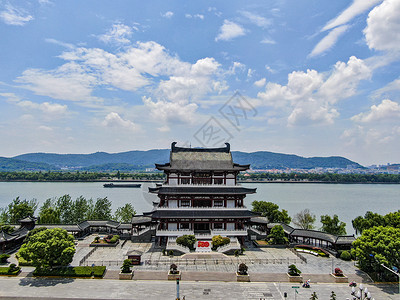 航拍湖南长沙杜浦江阁历史文化古建筑背景