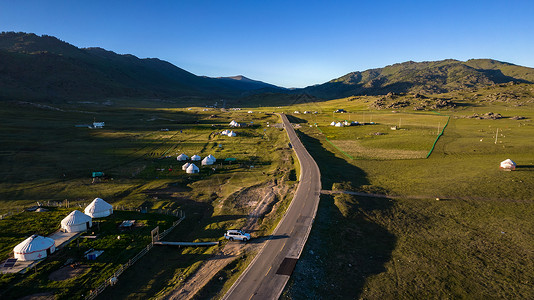 喀纳斯地质公园航拍5A景区新疆阿勒泰喀纳斯草原牧场背景