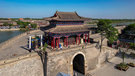 航拍5A景区邯郸广府古城北城门背景图片