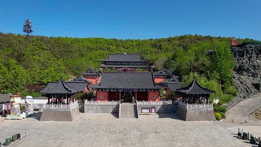 航拍5A景区威海华夏城景区天平禅寺背景图片