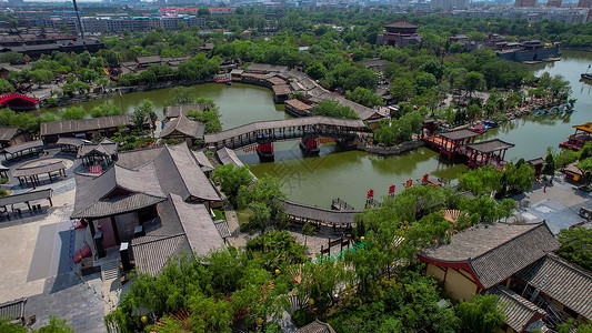 清明桥景区航拍5A景区开封清明上河园景区听雨桥双亭桥背景