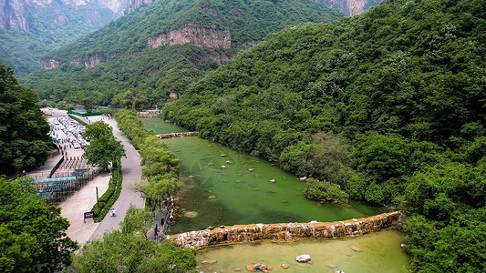 5A景区航拍云台山风景区泉瀑峡景观区高清图片