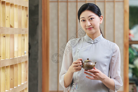 女茶艺师形象背景图片