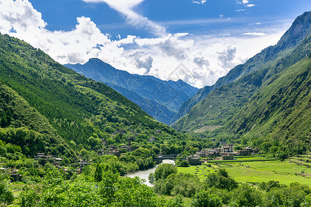 四川高山藏寨风光背景图片