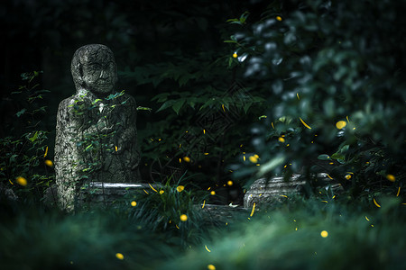 草丛中的萤火虫夏天夜晚树林里的萤火虫背景