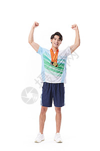 挂着的奖牌胸前挂着金牌的运动员形象背景