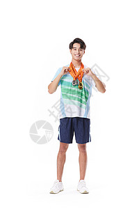 挂着的奖牌胸前挂着金牌的运动员形象背景