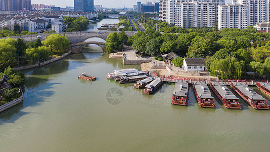 古城游船苏州古城风光航拍背景