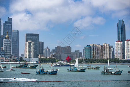 青岛渔船青岛浮山湾五四广场远眺背景