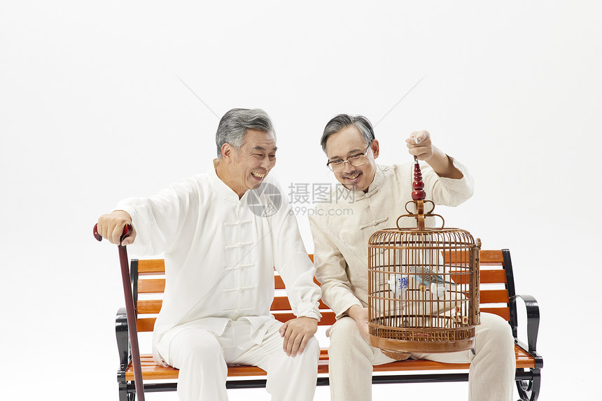 两位老年男性遛鸟聊天图片