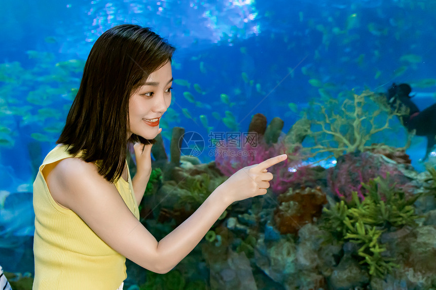 青年女性假期游玩海洋水族馆图片