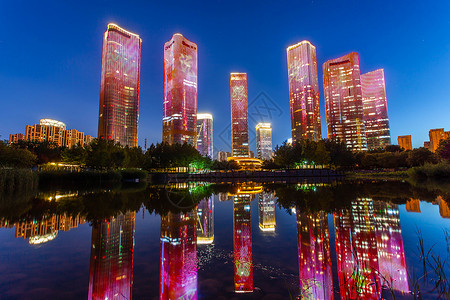 北京城市建筑群灯光秀背景图片