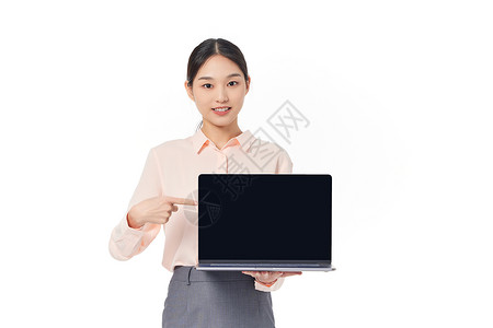 美女保险素材展示电脑的商务女性背景