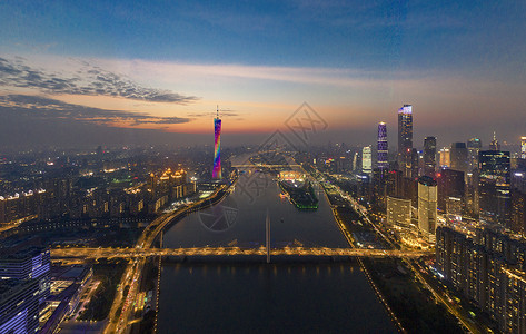 广州珠江新城珠江沿岸夜景航拍夜景高清图片素材