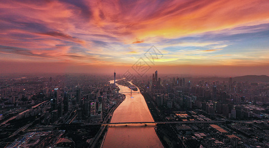 广州珠江新城珠江沿岸夜景航拍背景图片