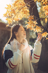 秋天的银杏与少女背景图片