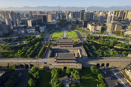 航拍视角下大美历史文化的西安城市建筑高清图片