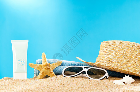 沙滩镜防紫外线夏日阳光照射的防晒霜背景