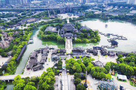 春秋窗外风景5A风景区春秋淹城景区古建筑背景