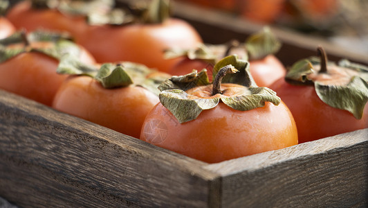 整齐排列当季新鲜甜蜜柿子高清图片