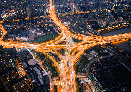 南京赛虹桥城市高架立交夜景航拍背景图片
