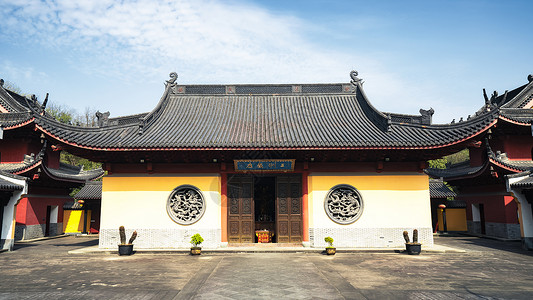 4A风景区新昌大佛寺寺庙建筑高清图片