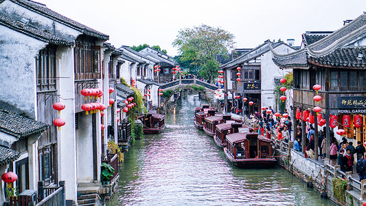 古镇小河苏州七里山塘古街风光背景