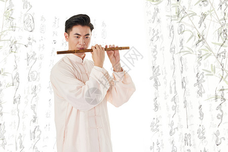 迷笛中国风男性手持笛子背景