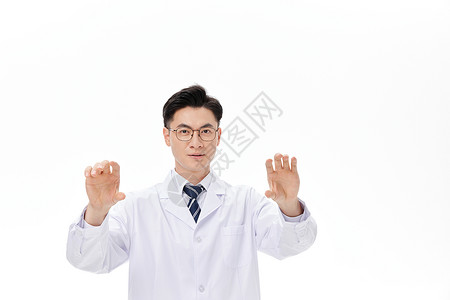 AI标志素材男医生进行科技虚拟屏幕操作背景
