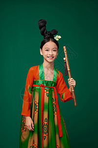 唐宫夜宴天真童趣小女孩拿笛子背景图片