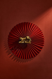圆形灯罩2022中国红虎年金色吉祥物背景